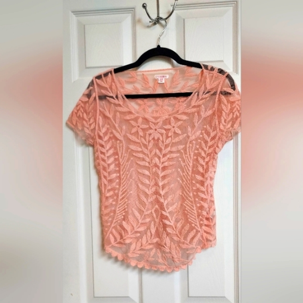 Xhilaration peach sheer embroidered top  Size M